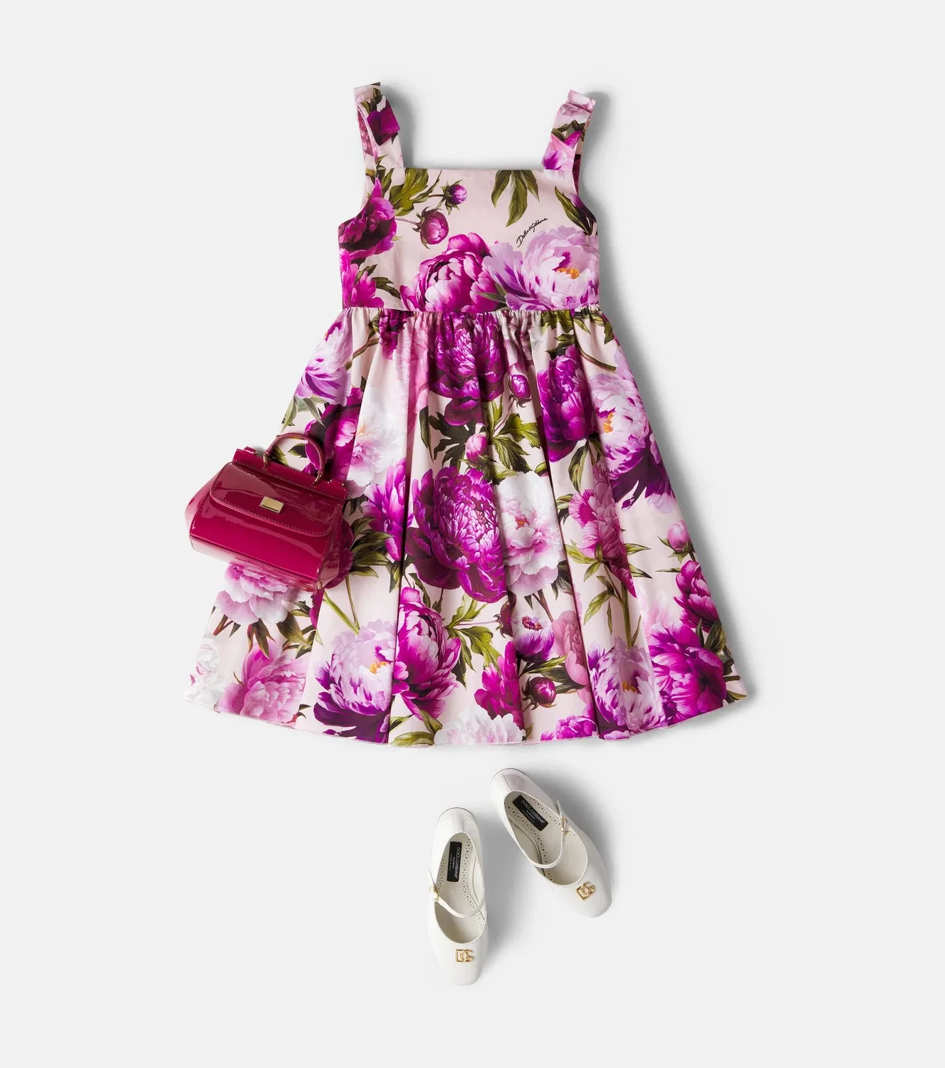 Нарядное платье из поплина с цветочным принтом Dolce&Gabbana Kids, розовый — фото 2