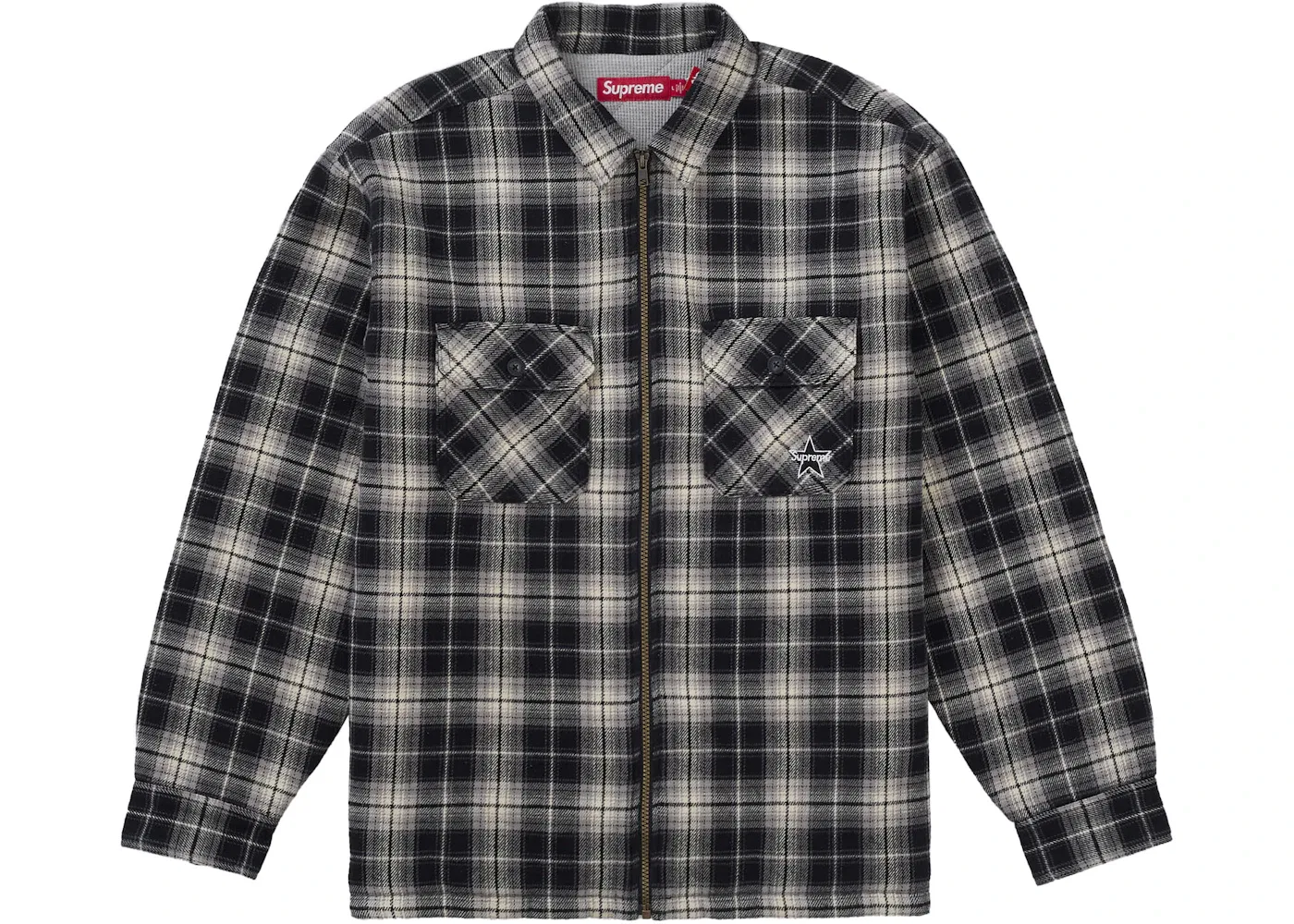 Мужская фланелевая рубашка на молнии с термоподкладкой Supreme, Black