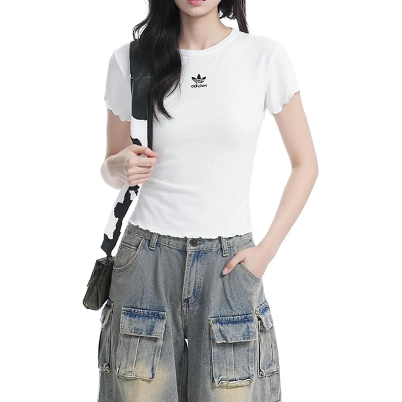 Женская футболка с круглым вырезом White/Blue Gray Adidas — фото 4