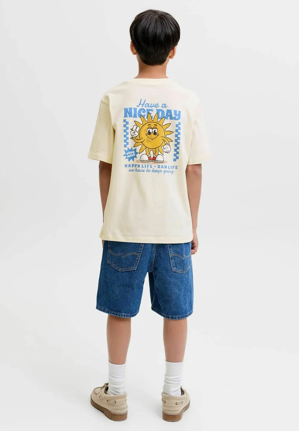 Футболка с принтом на спине, футболка для мальчиков - футболка с принтом Jack & Jones Junior, Antique White — фото 2