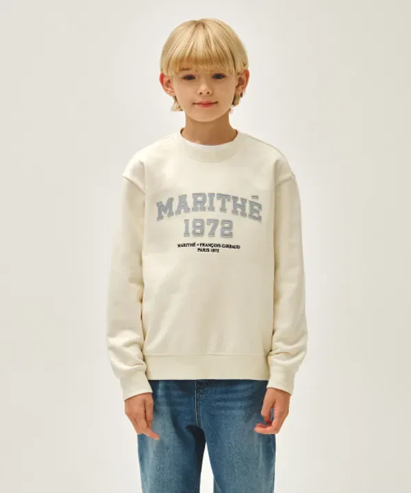 Свитшот с аппликацией из денима, Kids, Marithé, ivory