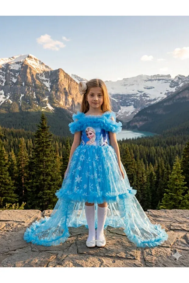Детское платье-рубашка для девочек с коротким рукавом Elsa, Blue