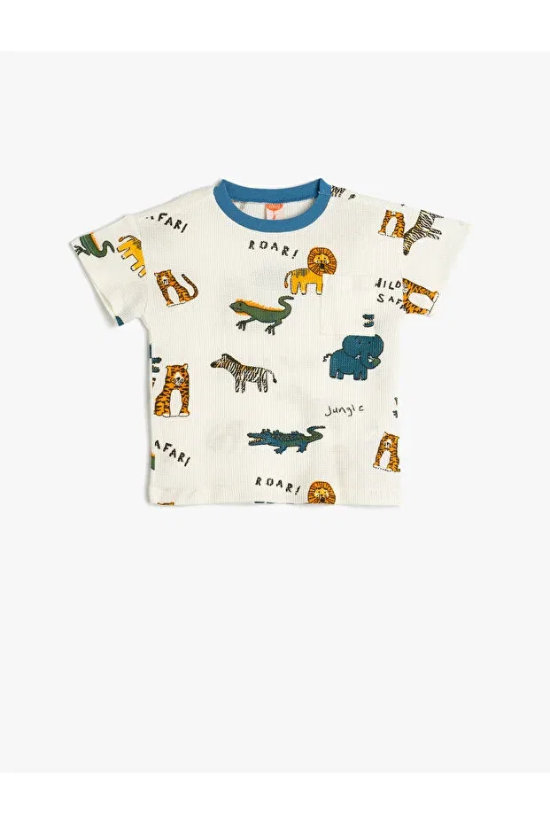 Детская футболка для мальчиков с принтом animals printed Koton, Ecru Patterned
