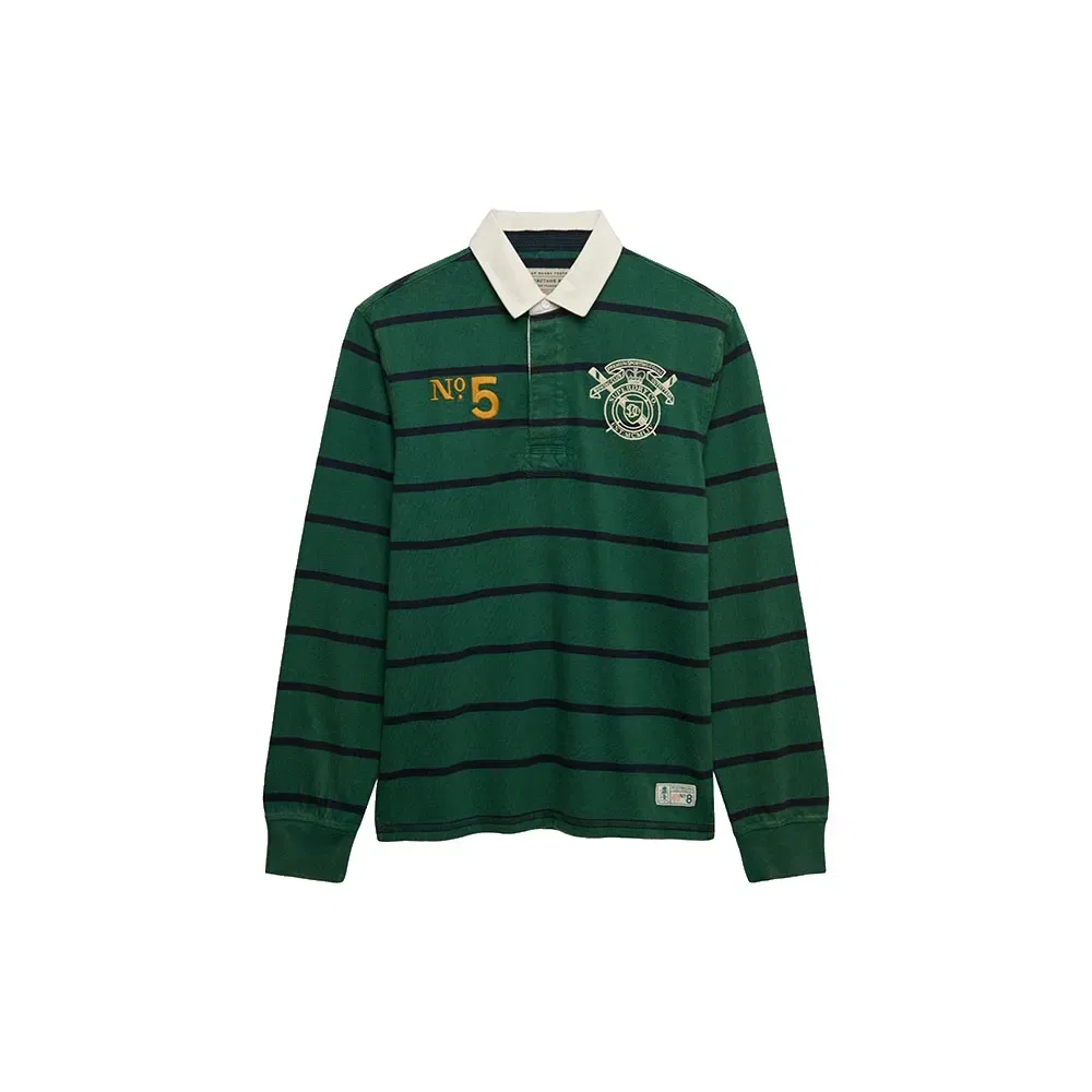 Лонгслив поло Superdry Double Emblem Stripe Rugby, зеленый