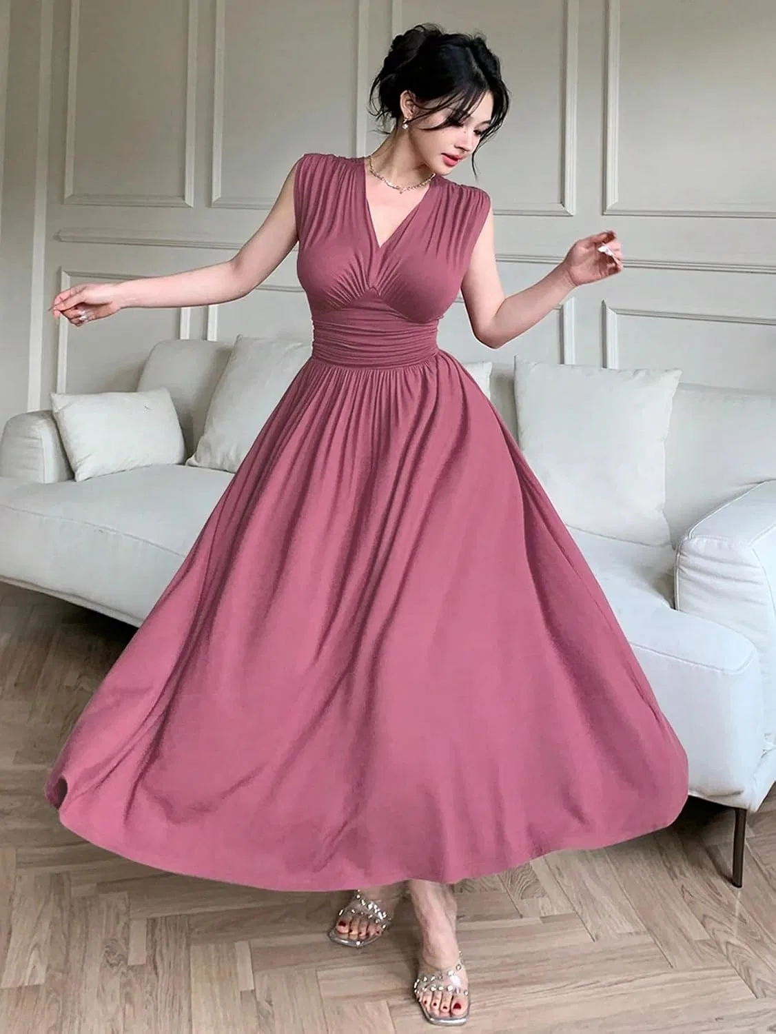 Женское повседневное платье миди с V-образным вырезом Red Violet — фото 4