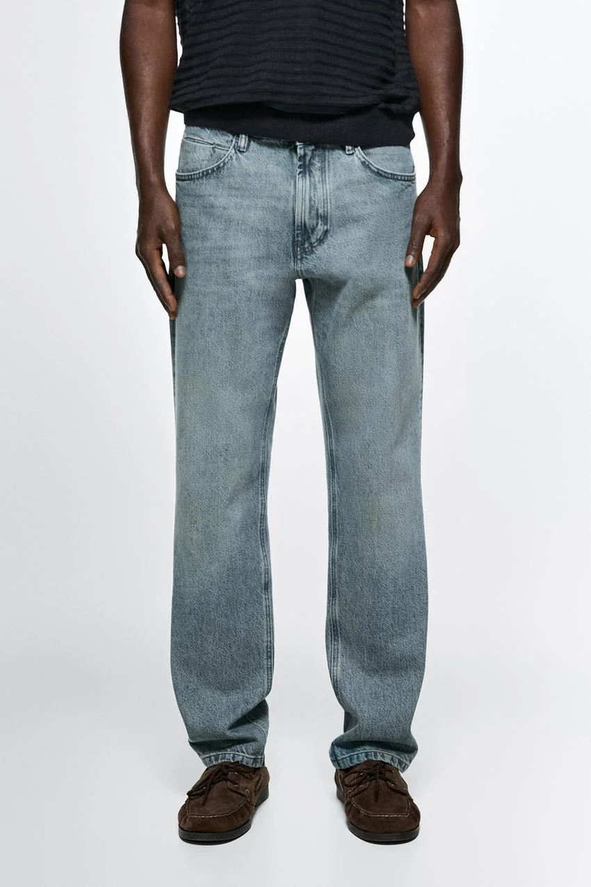 Джинсы Massimo Dutti Stonewashed Tapered-Fit, синий