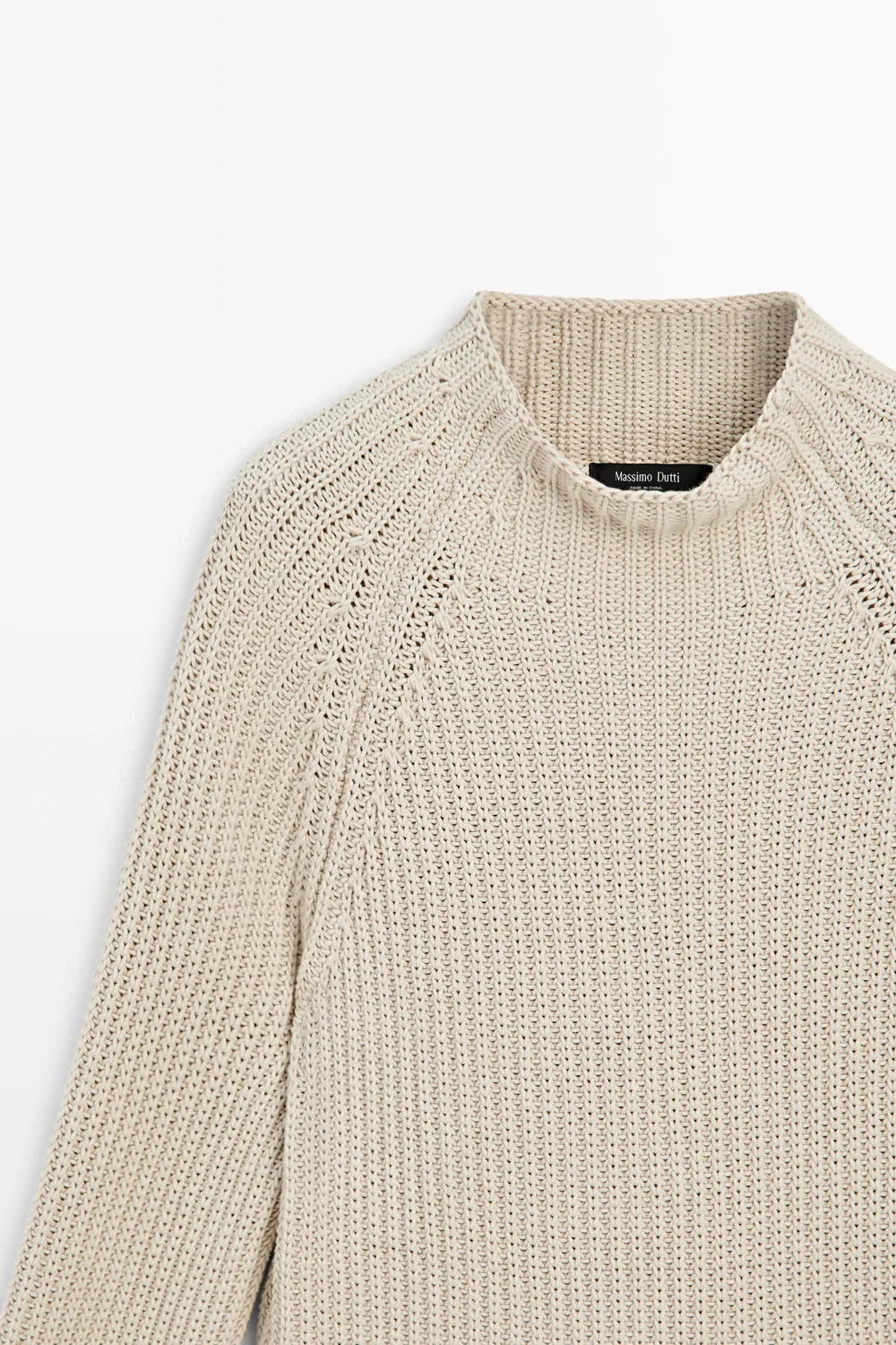 Свитер Massimo Dutti, изнаночная вязка из 100% хлопка, stone — фото 4