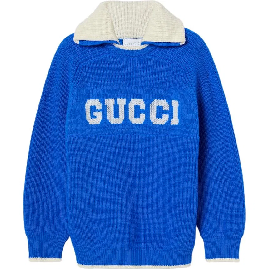 Детский свитер с двойным воротником Blue GUCCI