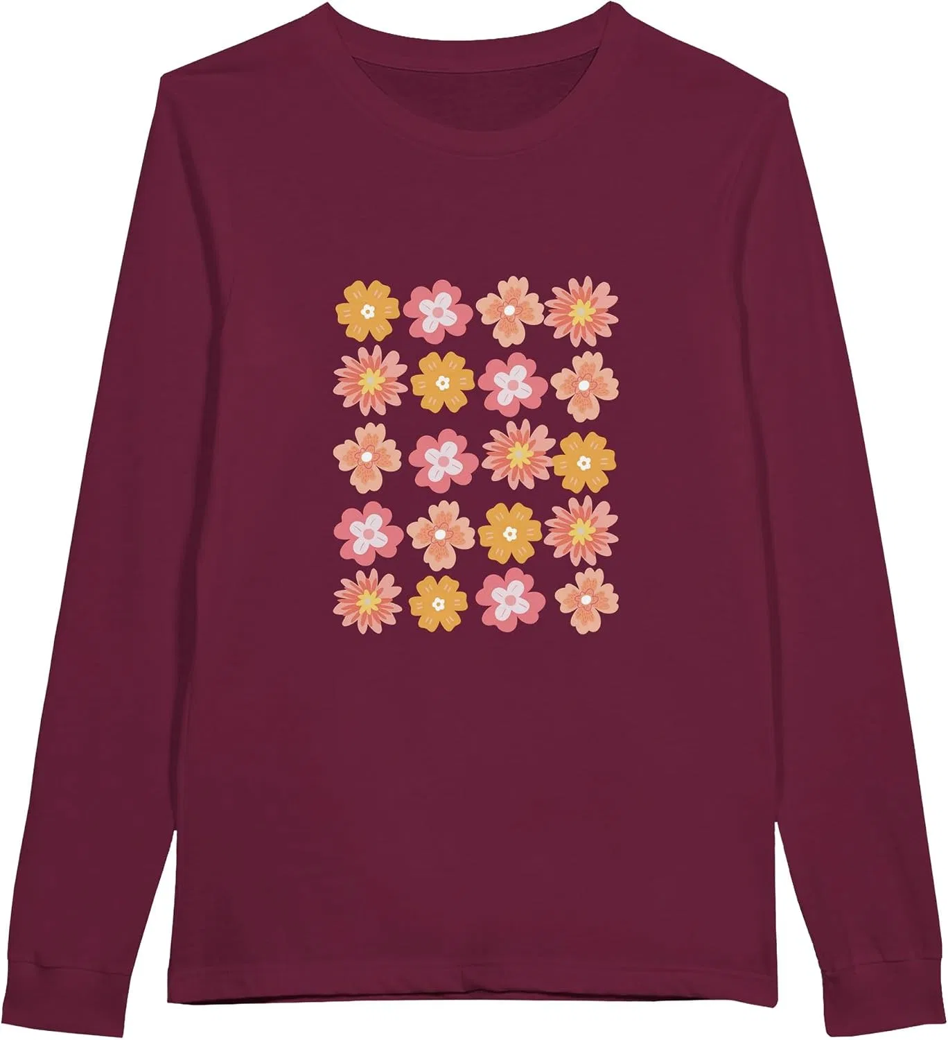 Унисекс удлиненная футболка с длинным рукавом Spring Flowers, Maroon