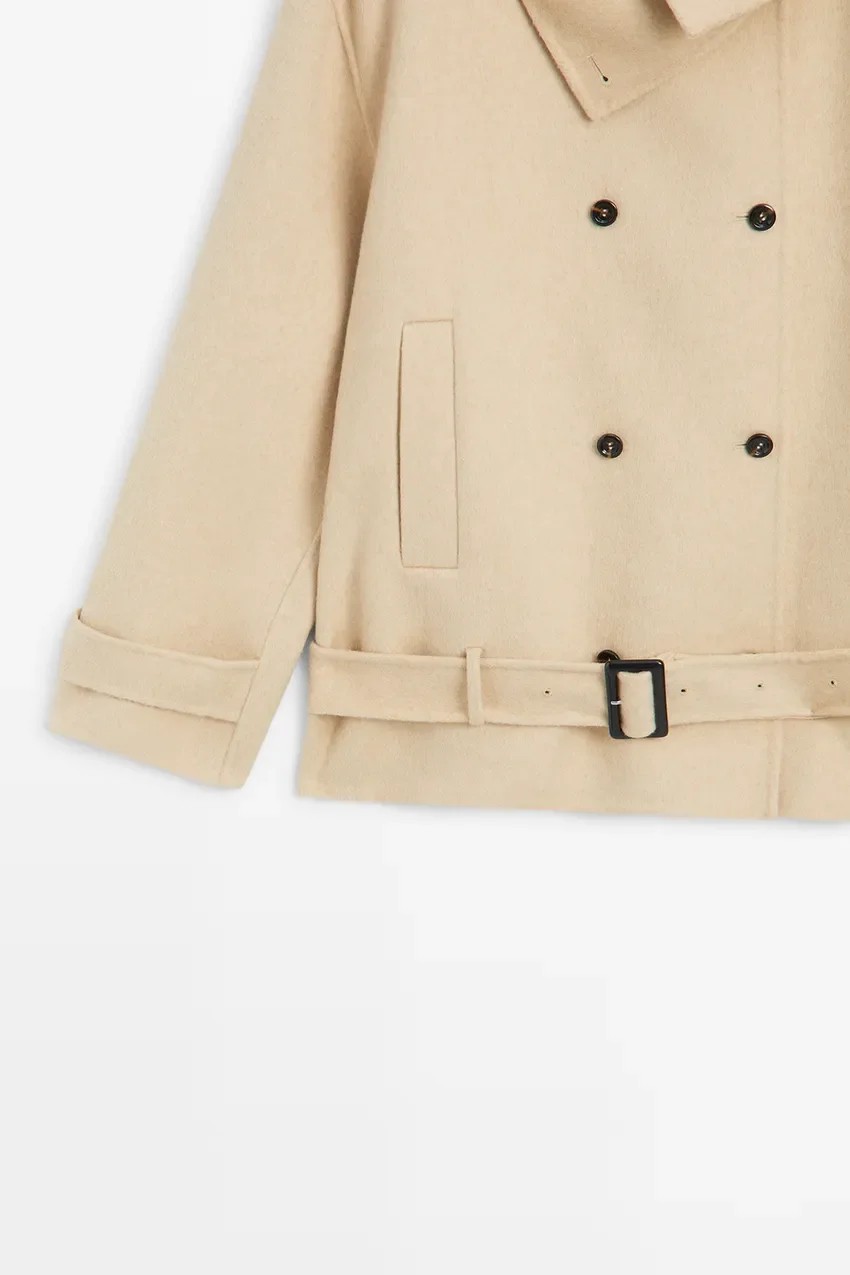 Тренч Massimo Dutti Trench With Belt Detail, бежевый — фото 4