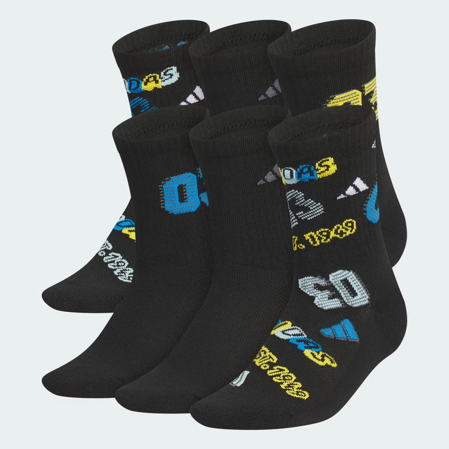 Детские носки с амортизацией, набор из 6 пар, youth cushioned mixed 5.0, Adidas Performance, черный/ярко-синий/ярко-золотой