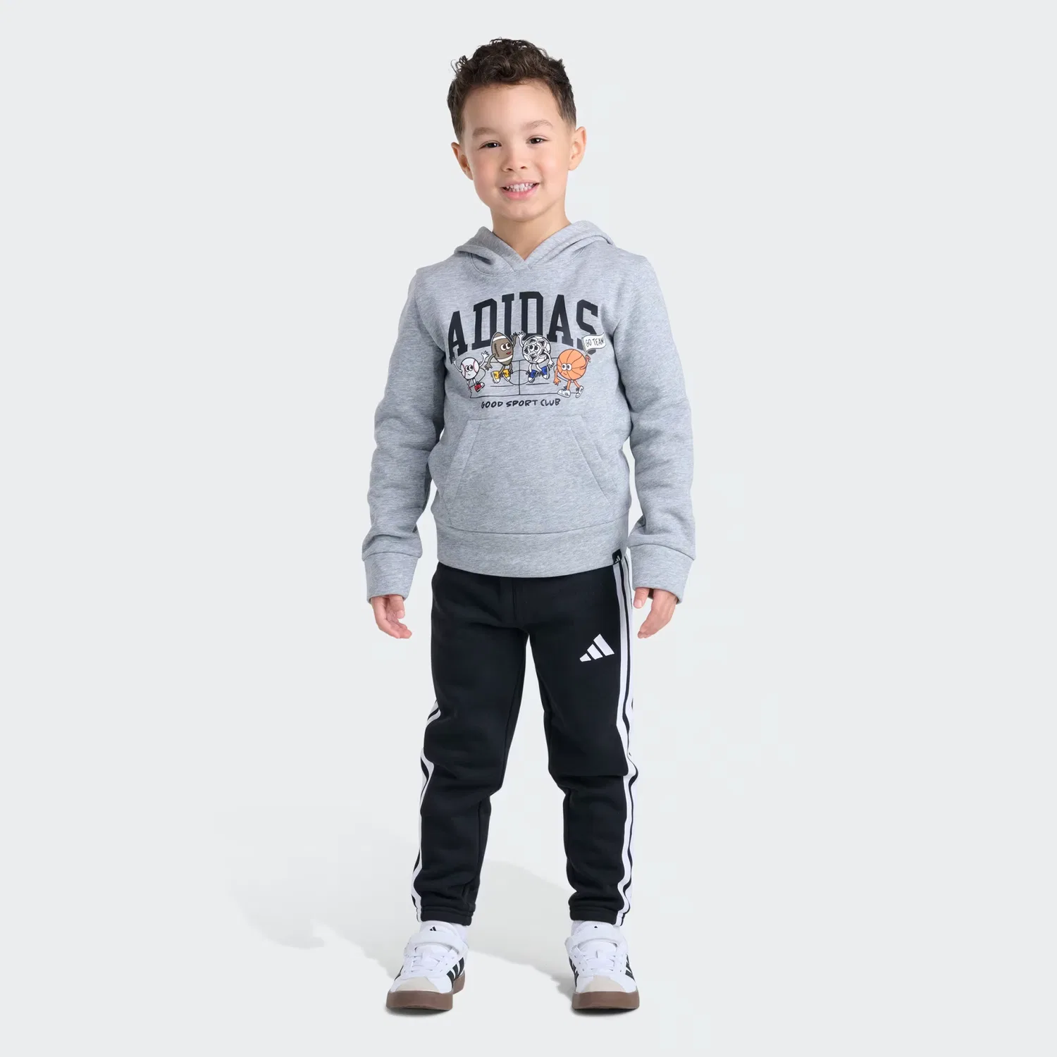 Детский комплект из 2 предметов: флисовый пуловер и брюки Adidas Sportswear, серый меланж