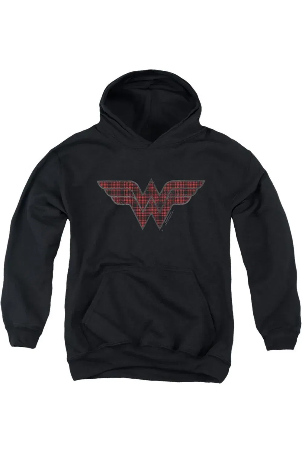 Детское худи с капюшоном с принтом Wonder Woman Plaid Wonder Woman Logo Gildan, черный