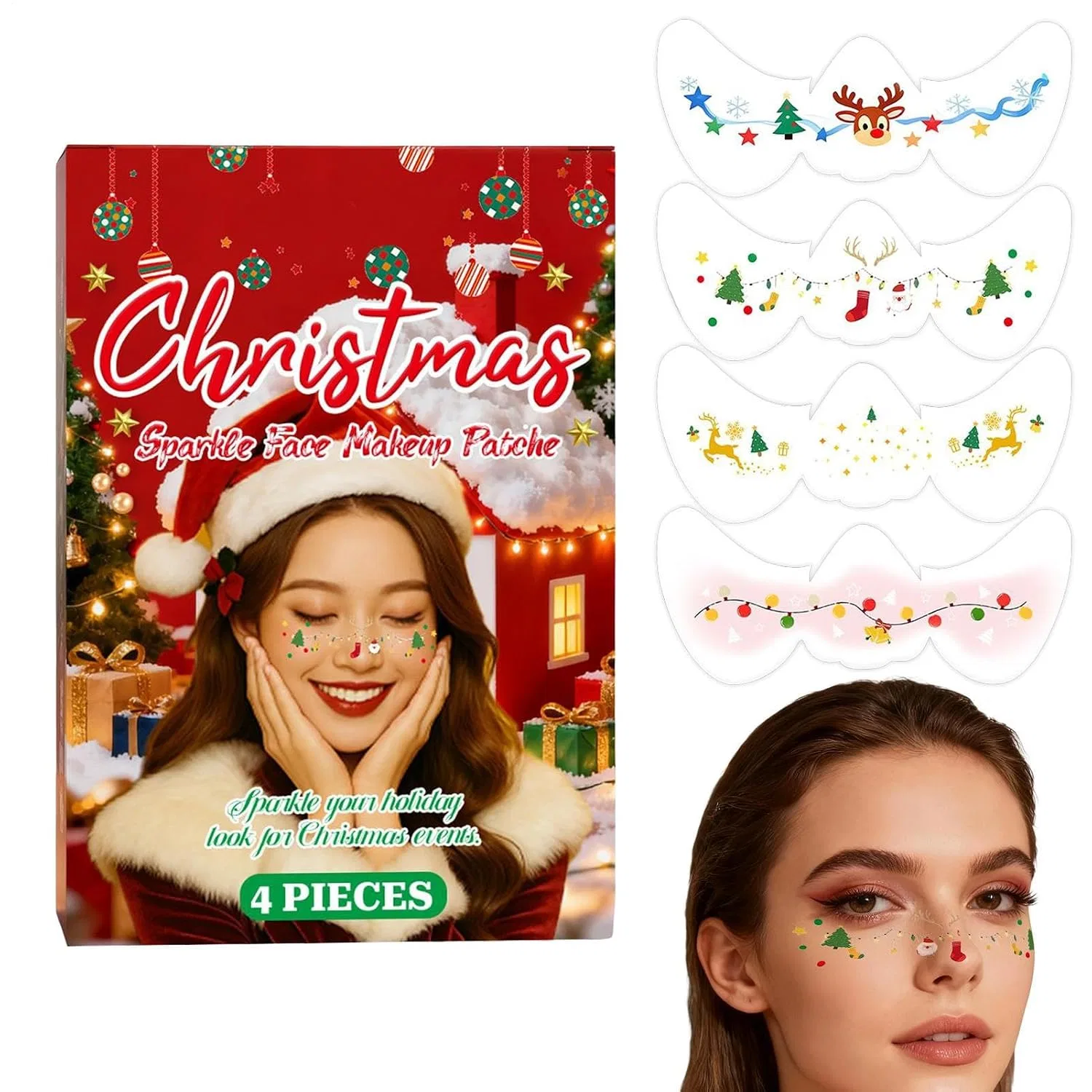 Набор блестящих наклеек для лица, 4 шт, Glitzer Aufkleber, Weihnachten Generisch