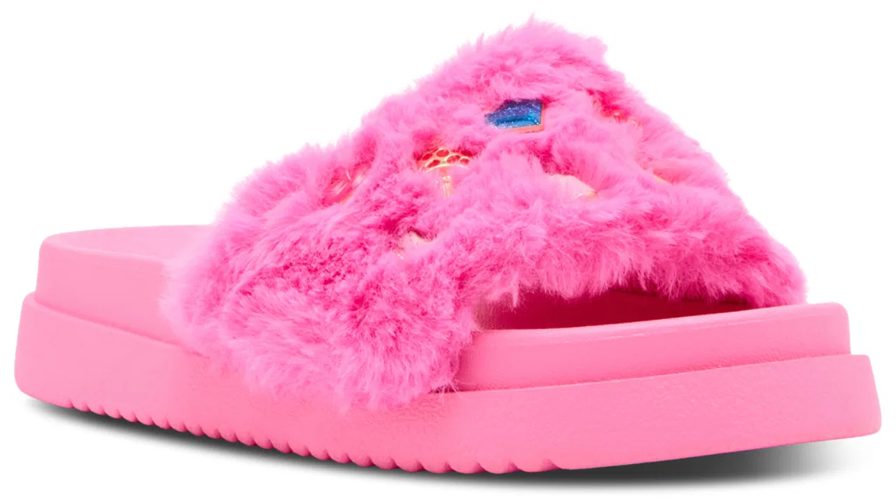 Детские тапочки с мехом и принтом Steve Madden, Hot Pink — фото 2