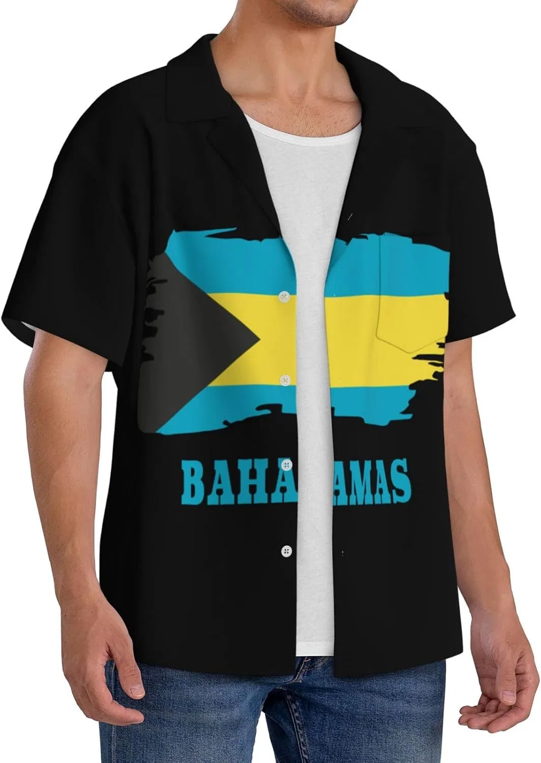 Мужская повседневная рубашка с принтом карты Багам Cuba Collar, Black — фото 2