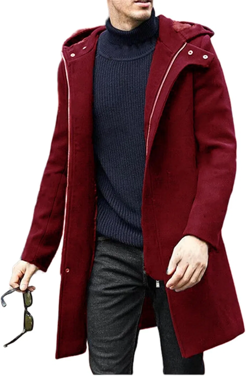 Мужское пальто из шерстяной смеси с капюшоном, Slim Fit, Winter — фото 4