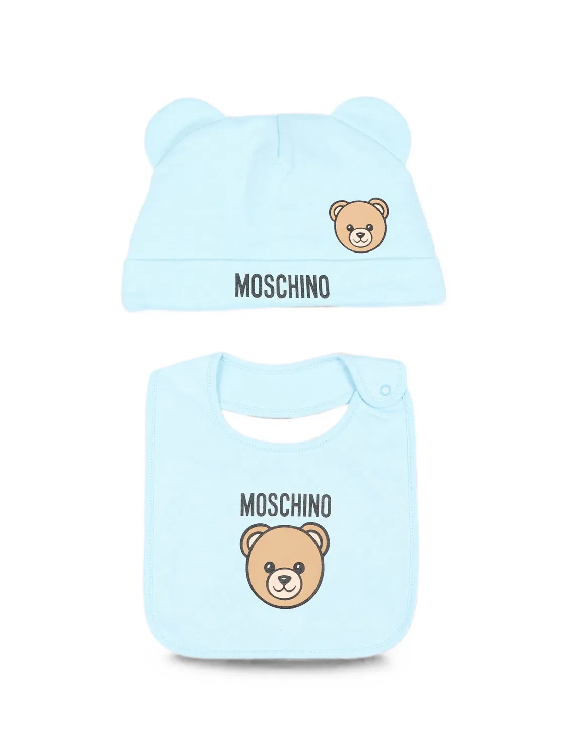 Комплект из шапки и нагрудника с принтом Teddy Bear Moschino Kids, синий