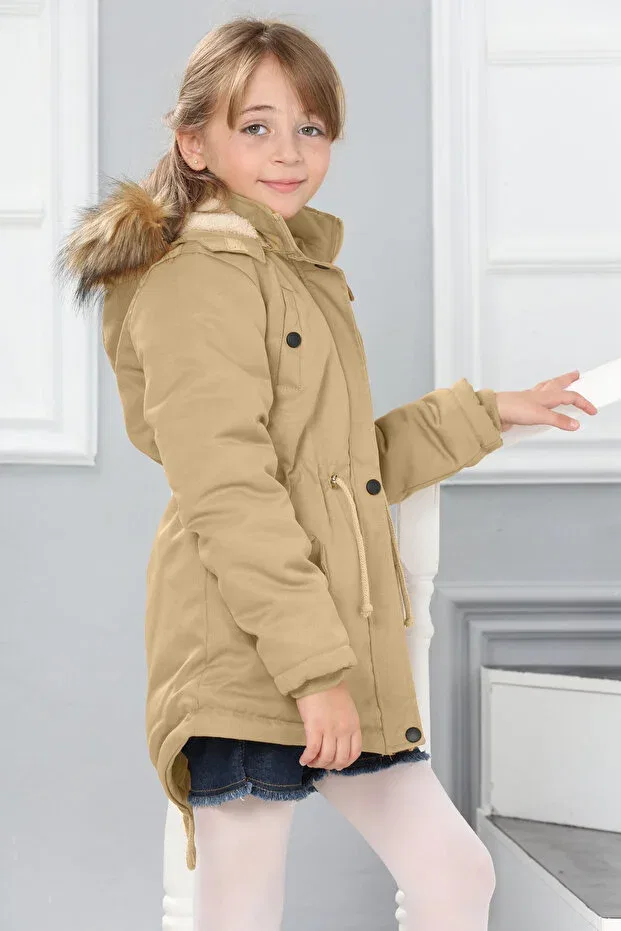 Детское пальто для девочек утепленное с капюшоном Asortik Kids, Beige