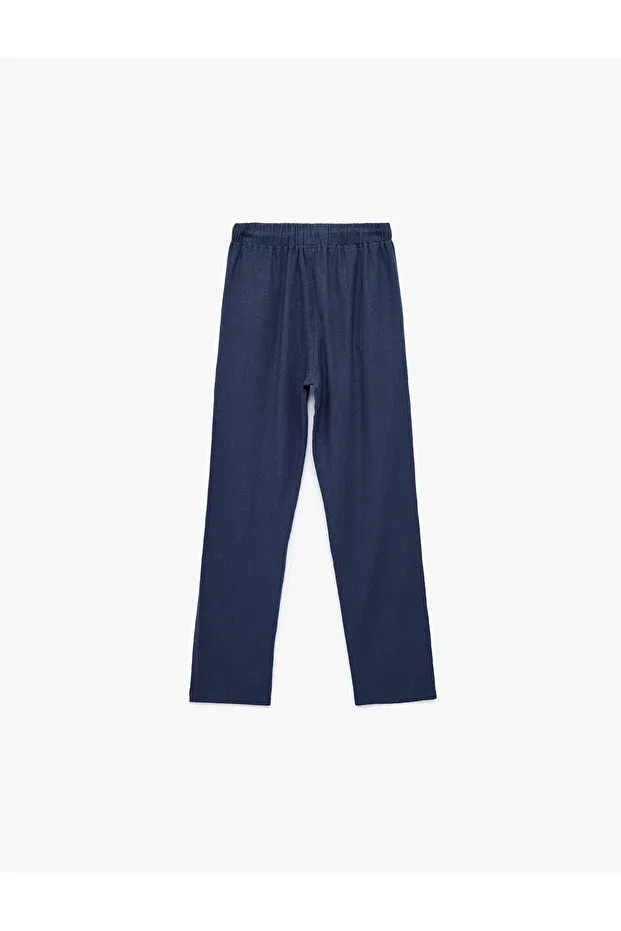 Детские брюки для девочек из льна с вискозой Linen and viscose blend basic trousers with tie waist Koton, Navy Blue — фото 3