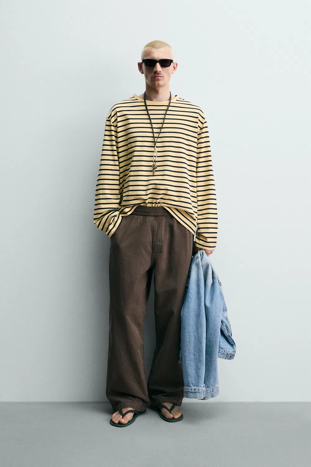 Свободные брюки в елочку ZARA, Brown