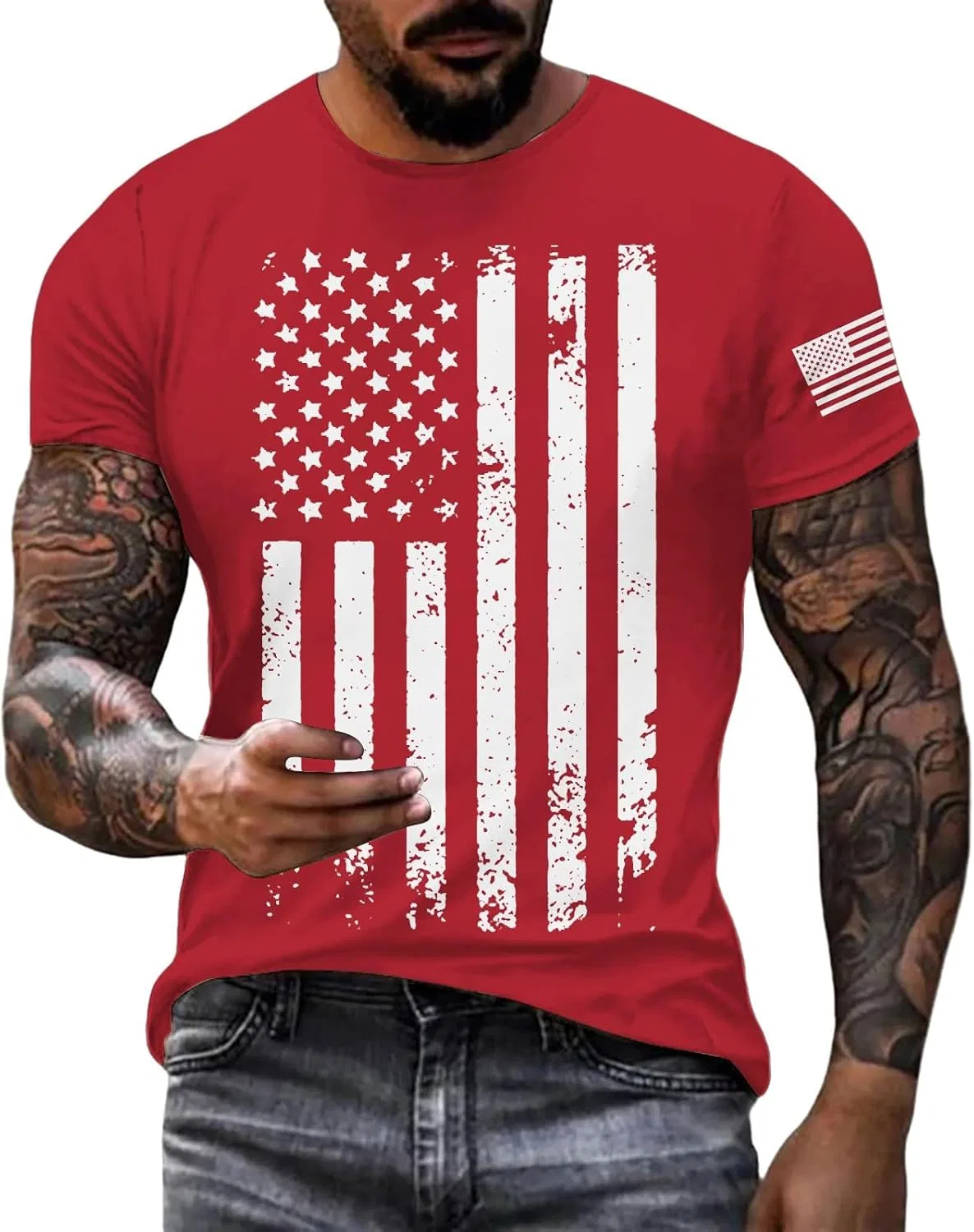 Мужская футболка с американским флагом Miyaomn, Red