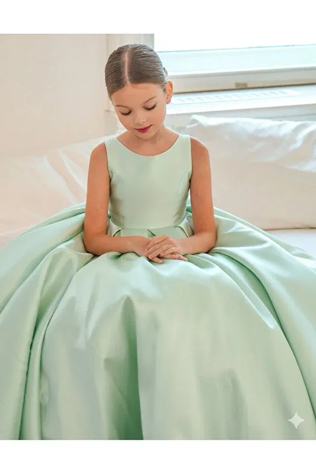 Детское платье для девочек сатиновое Asel Kids, Green — фото 2