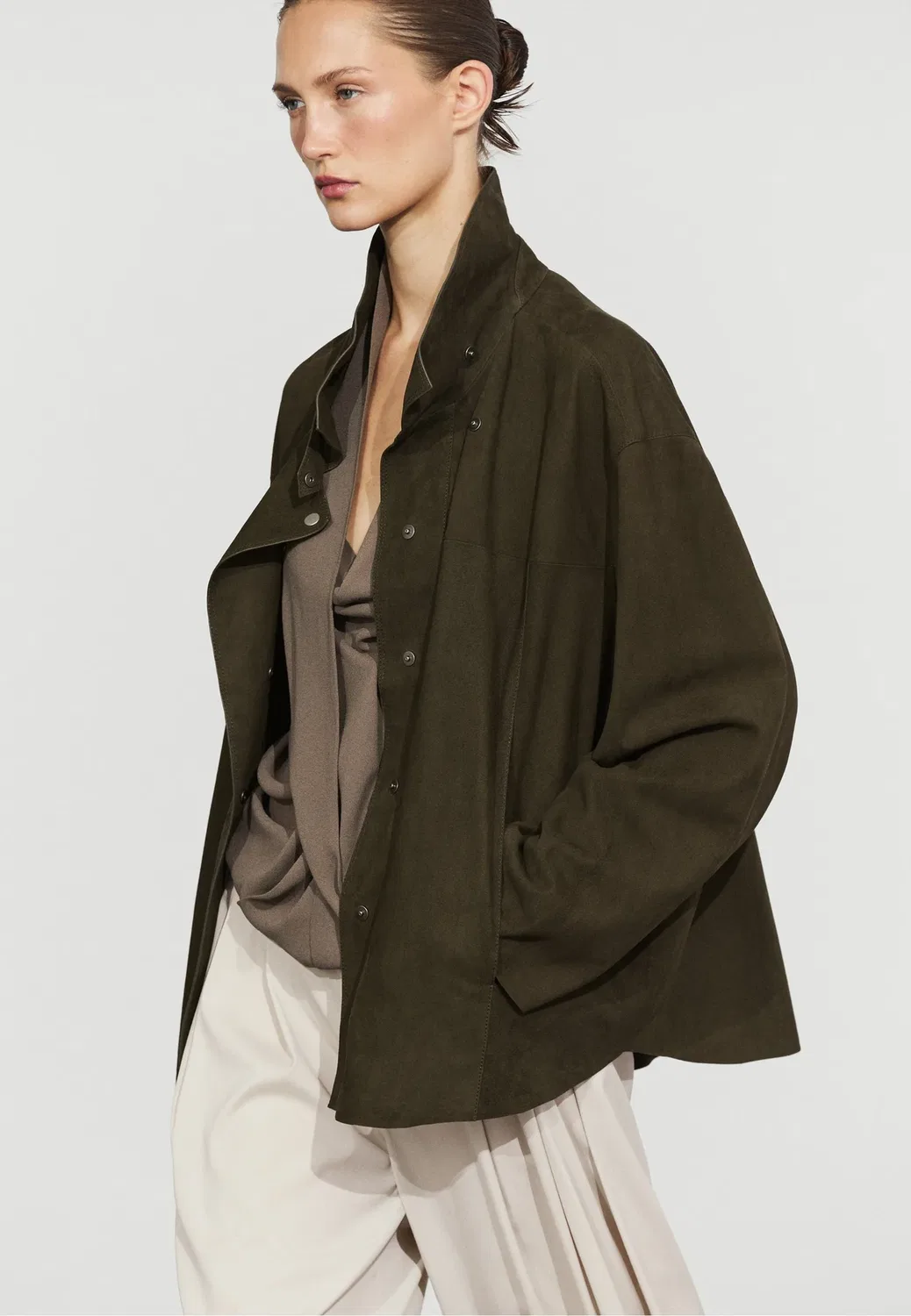 Кожаная куртка Massimo Dutti, Khaki — фото 3