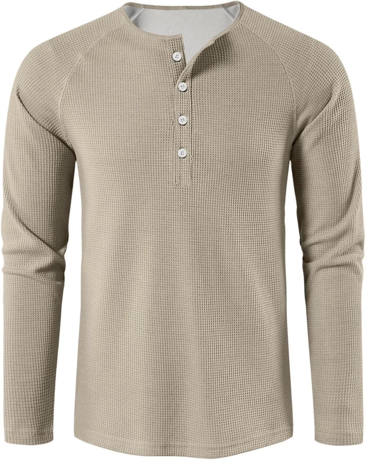 Мужская футболка с длинным рукавом хенли OMING, Khaki — фото 4