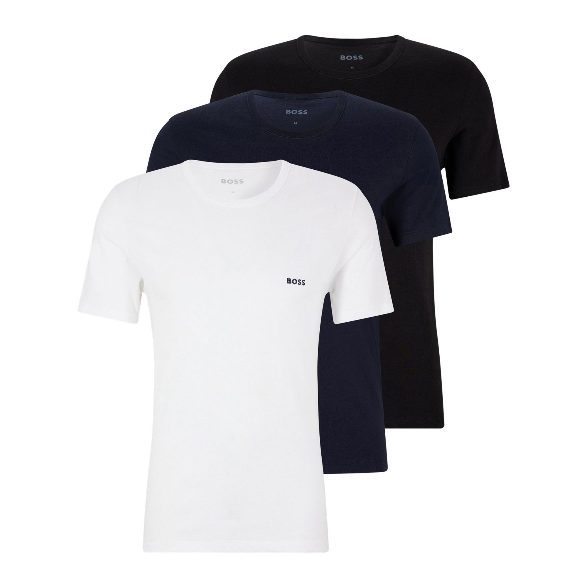Комплект футболок Boss Logo Embroidered Cotton, 3 предмета, черный/темно-синий/белый