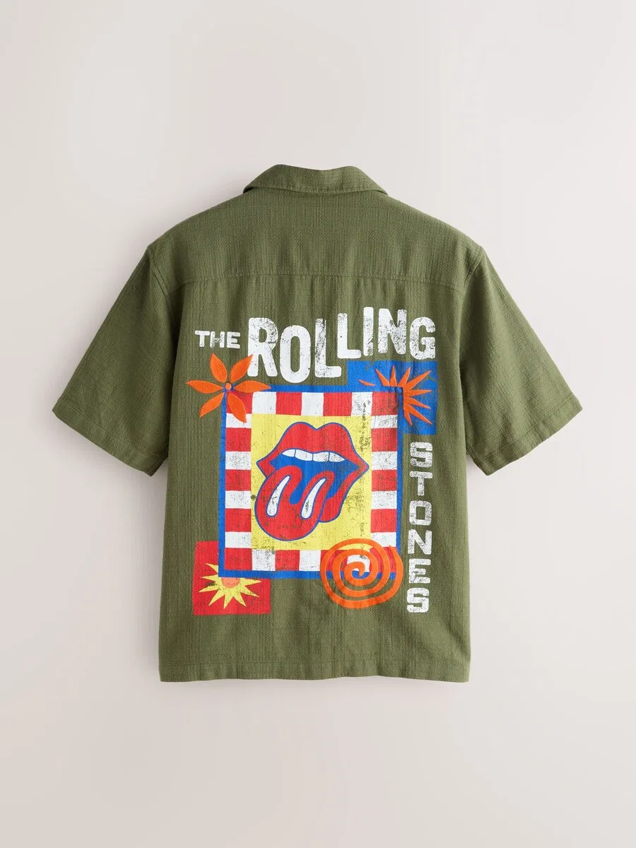 Рубашка Next Comfort fit Button Up Shirt 'Rolling Stones' зеленого цвета — фото 2