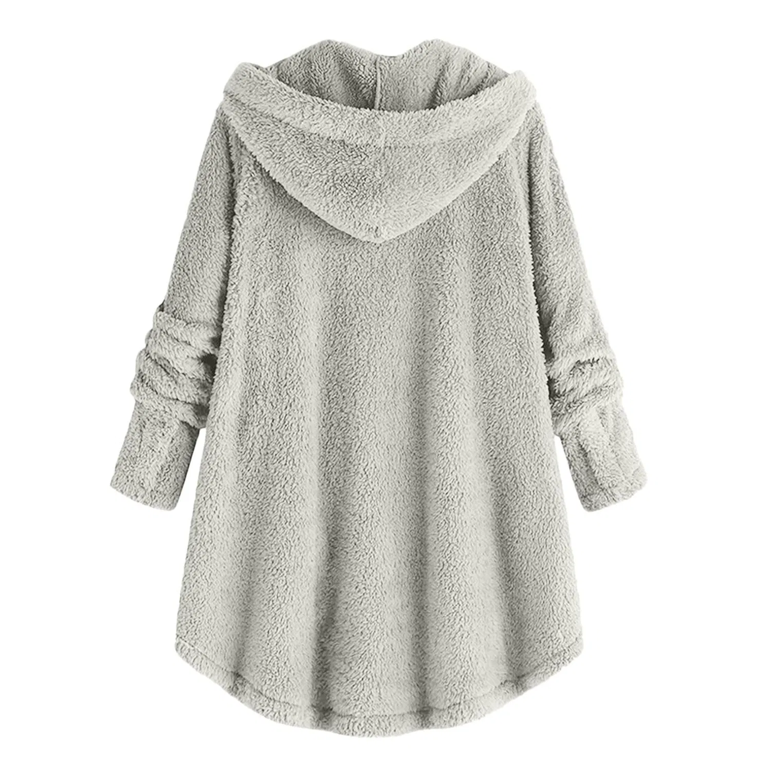Женское утеплённое пальто из флиса с капюшоном и карманами, 01 Grigio — фото 4