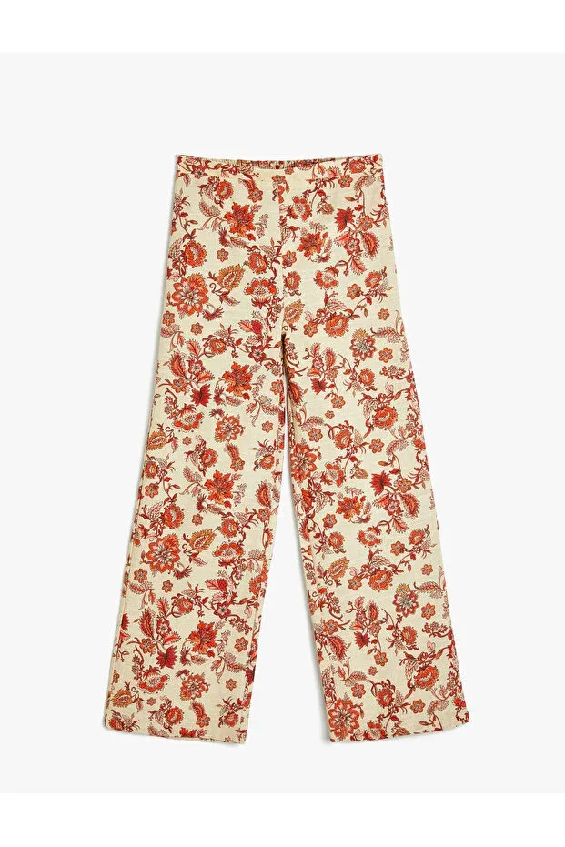 Детские брюки для девочек с цветочным принтом Floral Spanish Leg Koton, Ecru Patterned
