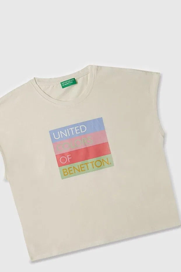 Детская футболка для девочек с принтом 4-14 лет Benetton, White — фото 2