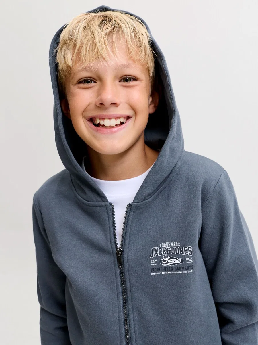 Детская толстовка на молнии Jack & Jones Junior, серо-бежевый цвет — фото 3
