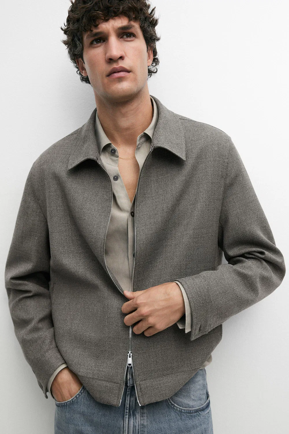 Куртка Massimo Dutti, структурированная, серовато-зеленый — фото 4