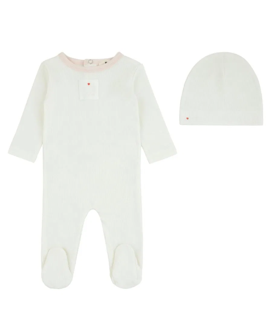 Комплект боди-комбинезона с пинетками и шапки Teddy Patch NoggiWear, Cream/Pink
