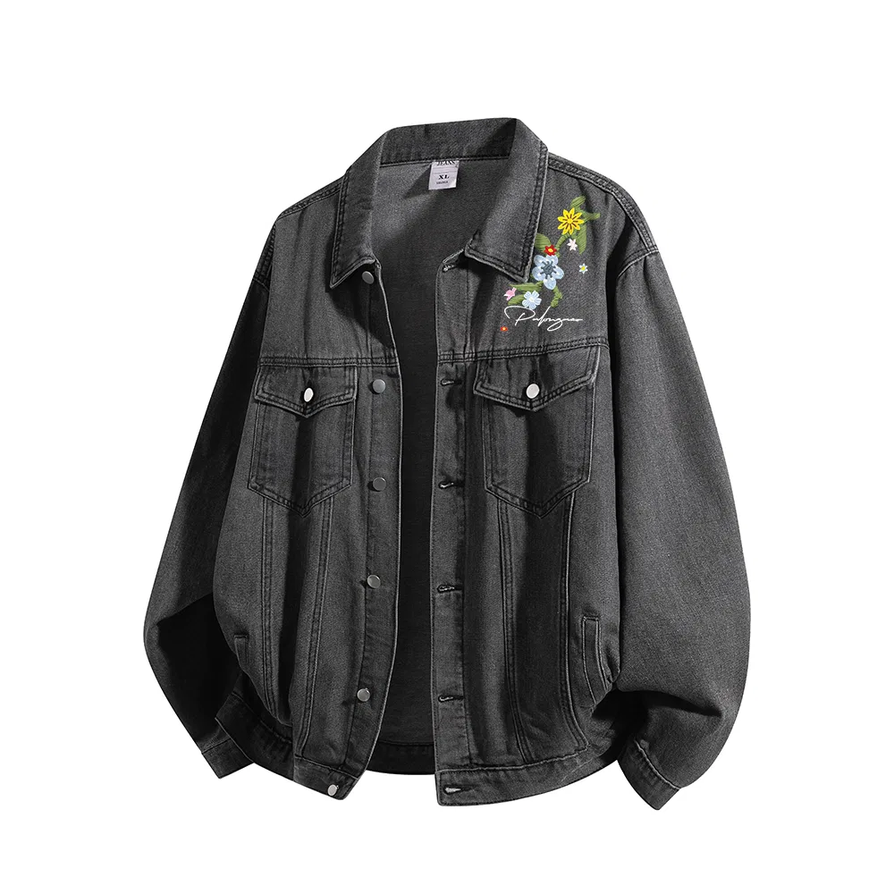 Детское джинсовое пальто с лацканами, с принтом, Dark Gray, PAL ONGACO