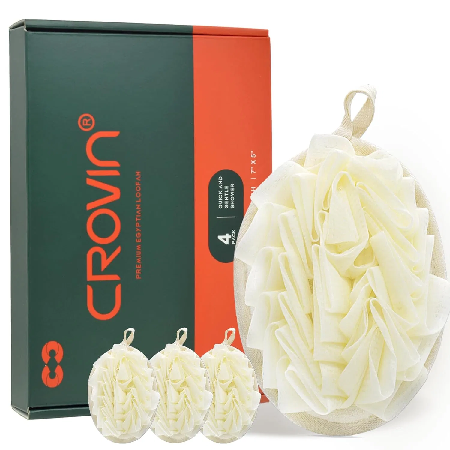 Мочалка-сетка для душа, CROVIN, 4 шт, 17.8 x 12.7 x 2.5 см, Cream White