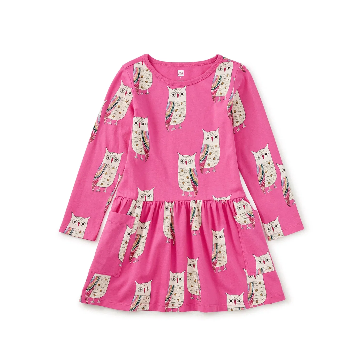 Детское платье для девочек с длинным рукавом и карманами Long Sleeve Pocket Dress Tea Collection, Rainbow Eagle Owl
