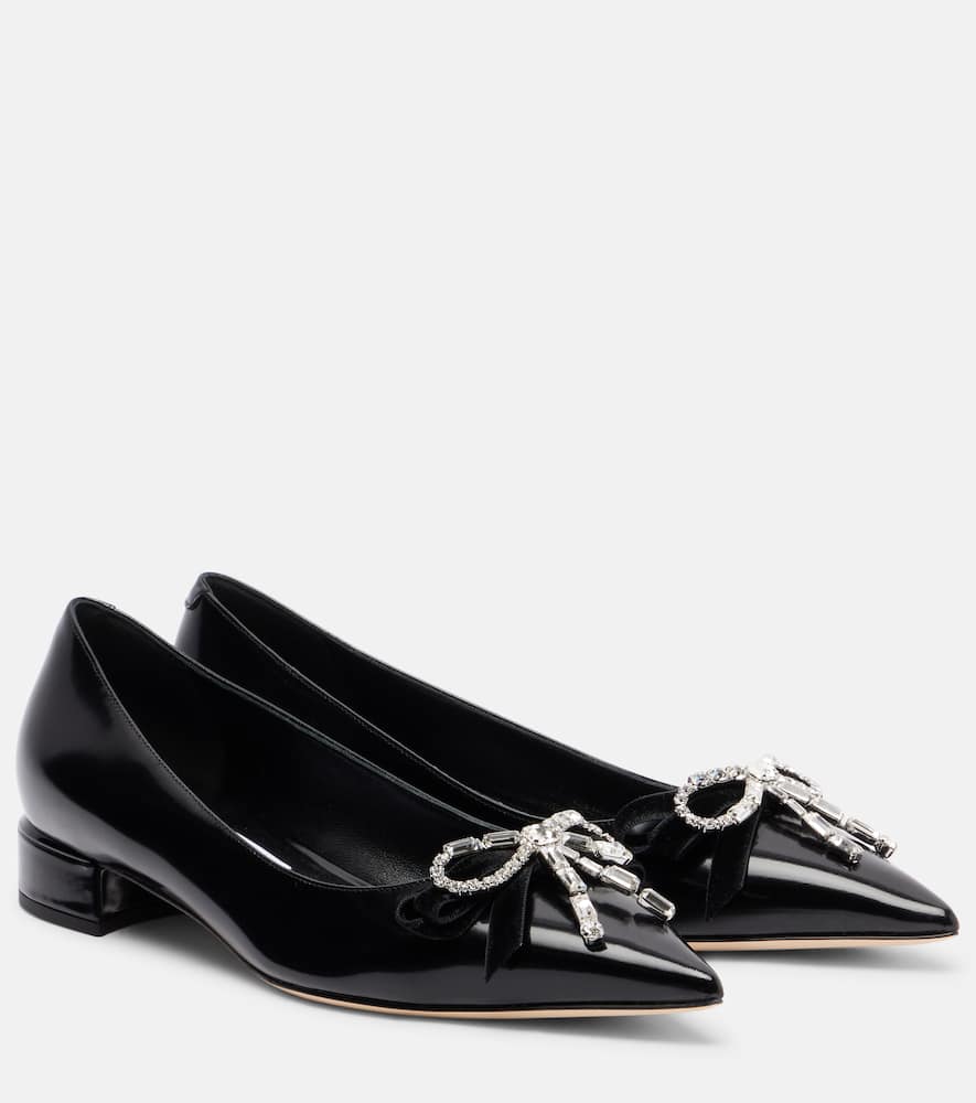 Балетки Auria из кожи с бантом Jimmy Choo, Black/Crystal
