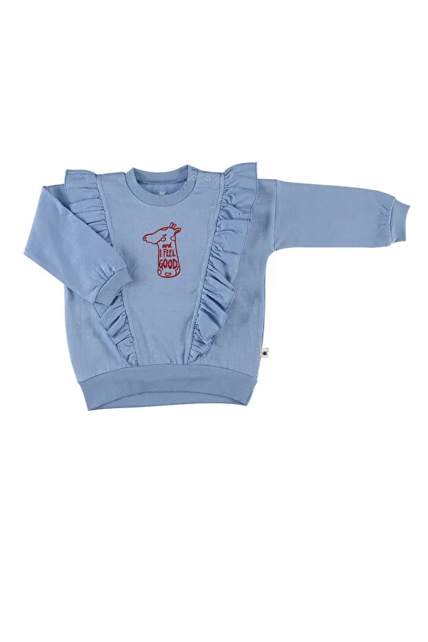 Детское худи для девочек с вышивкой Fly Little Yucca, Light Blue — фото 2