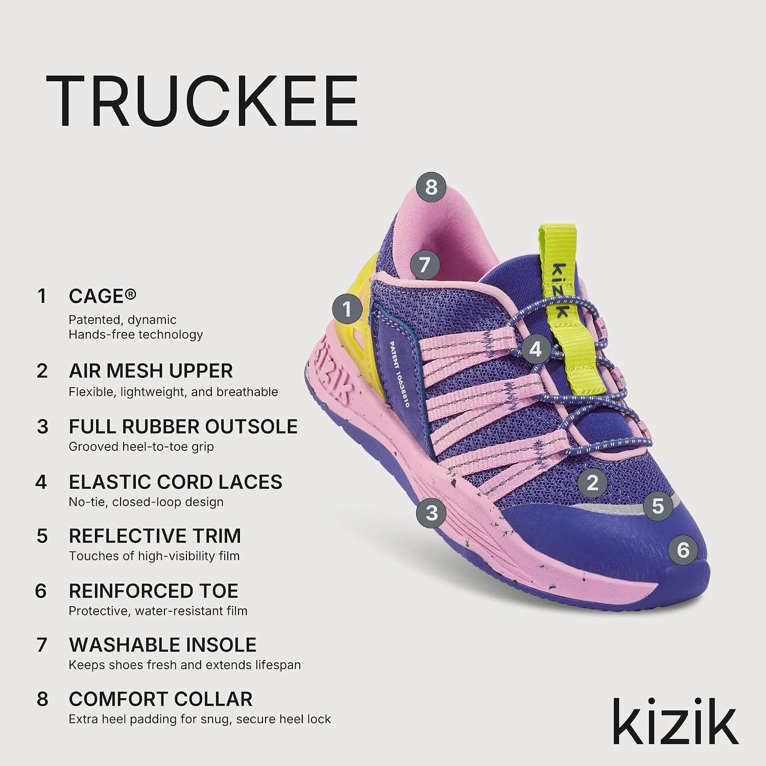Детские кроссовки для мальчиков и девочек с технологией Hands Free Truckee Kizik, Royal Blue/Pastel Lavender — фото 3