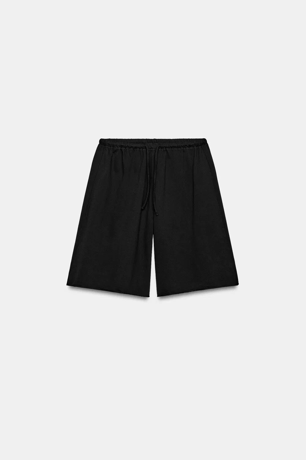 Хлопковые шорты-бермуды на шнуровке ZARA, Black — фото 3