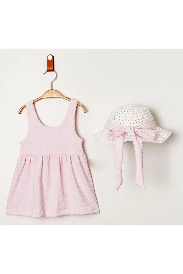 Детское платье для девочек с бантом Sweet Ribbed Hat Bow Chicsy Baby, Powder — фото 4