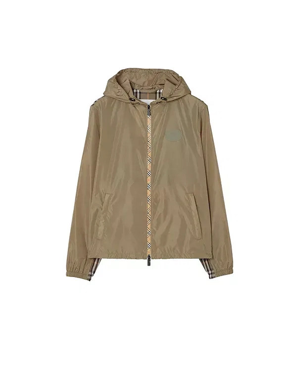 Мужская куртка с капюшоном из полиамида с принтом Check Newport Hooded Jacket Burberry, Finch Brown — фото 2