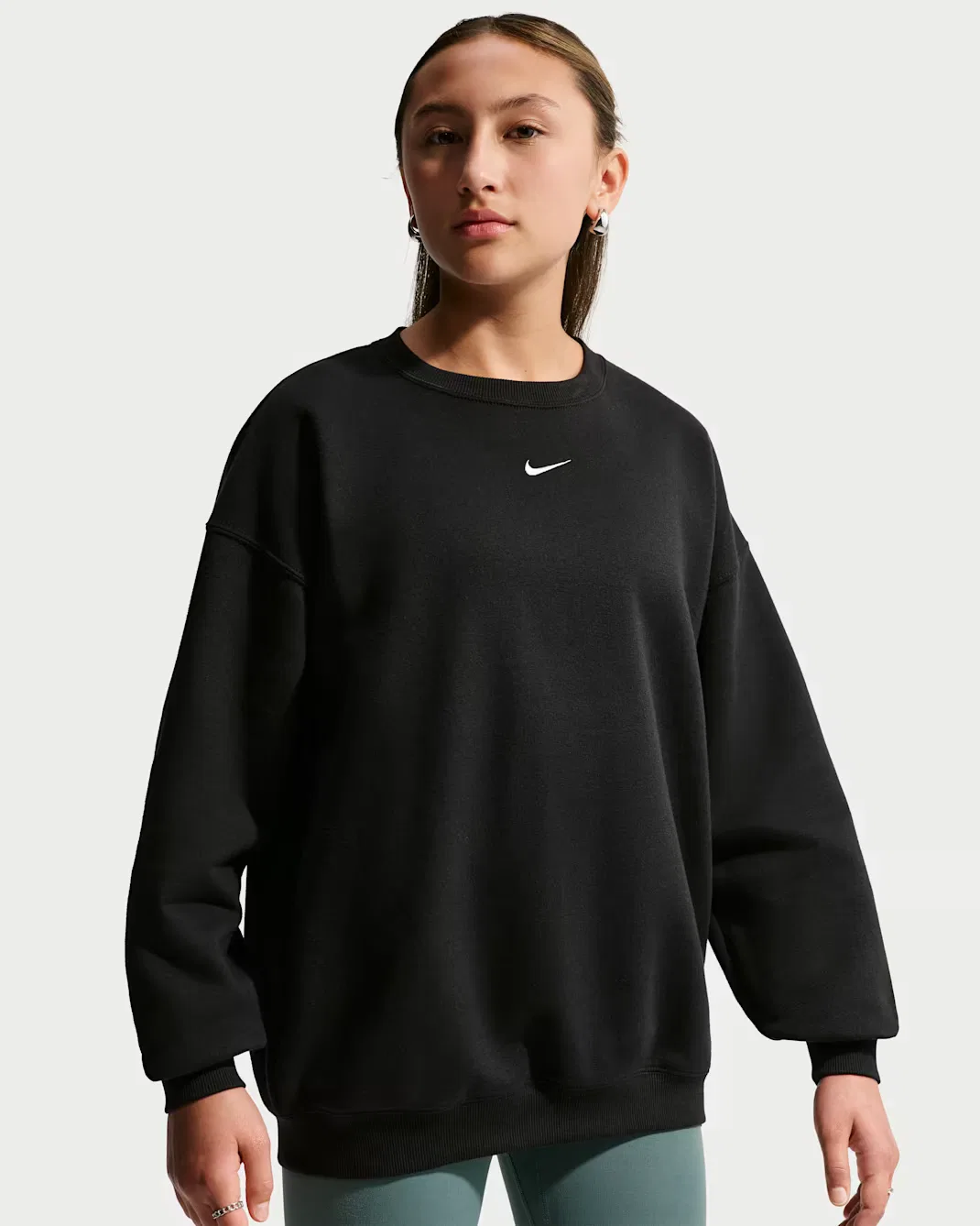 Детская толстовка оверсайз с круглым вырезом для девочек (подростков) Nike Sportswear Studio, Black/White — фото 3