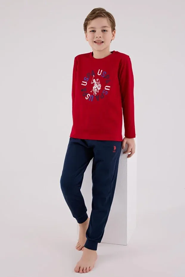 Детский пижамное комплект для мальчиков с длинным рукавом U.S. Polo Assn., Red