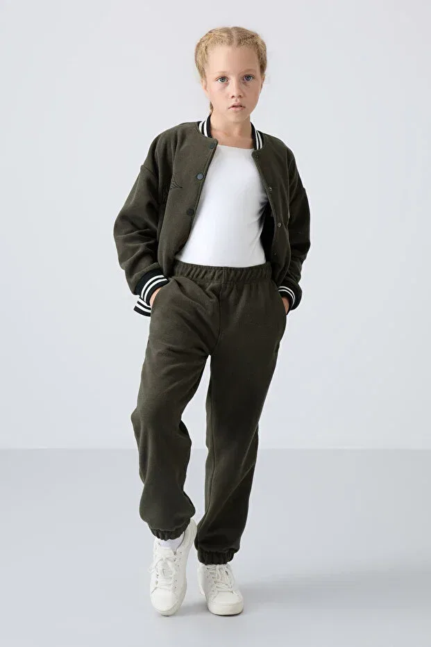 Детские спортивный брюки для девочек из флиса Tommy Life, Dark Beige — фото 3