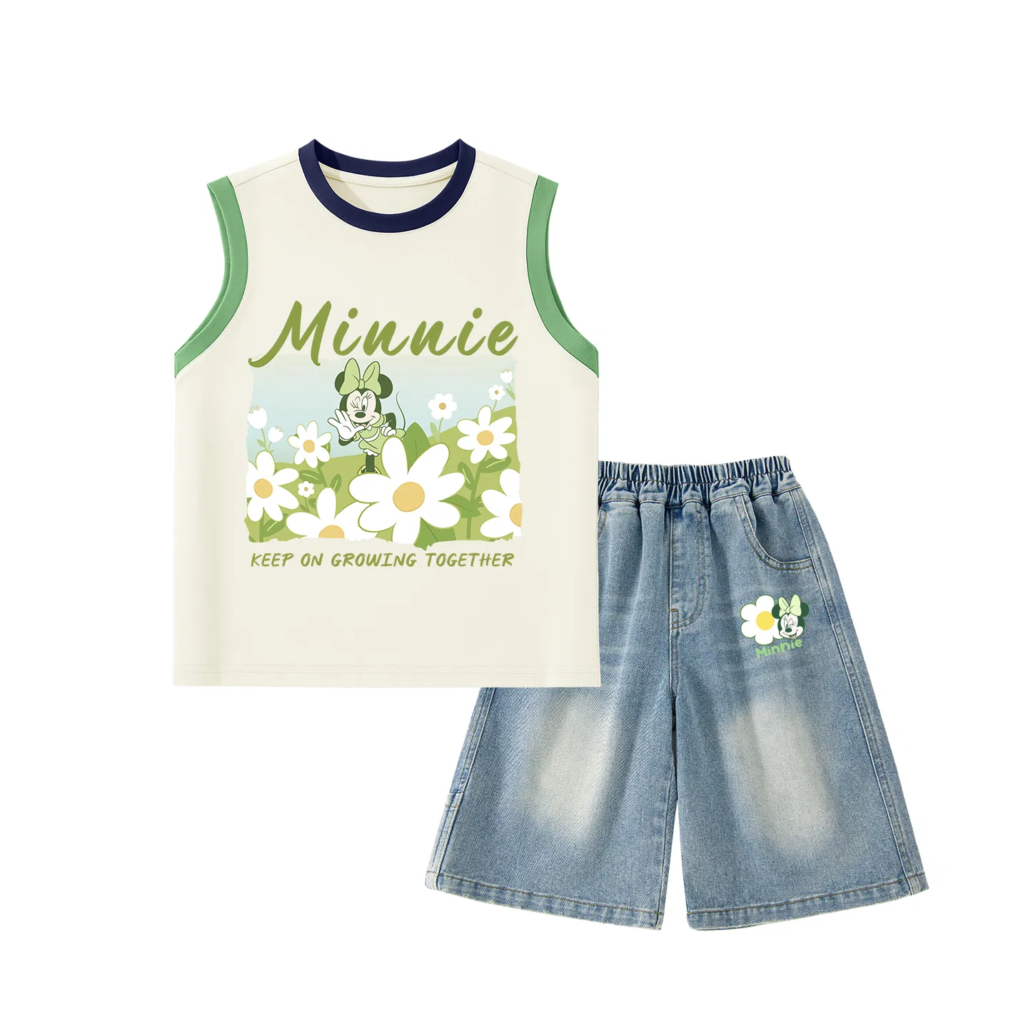 Детский костюм повседневный с круглым вырезом, Disney, Di Floral Blue White+Di Floral K Denim Blue
